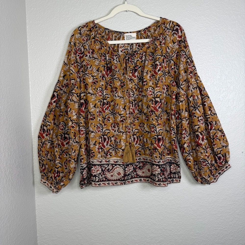 Naked Generation Women's Paisley Prairie Peasant Boho Blouse Top Size Large